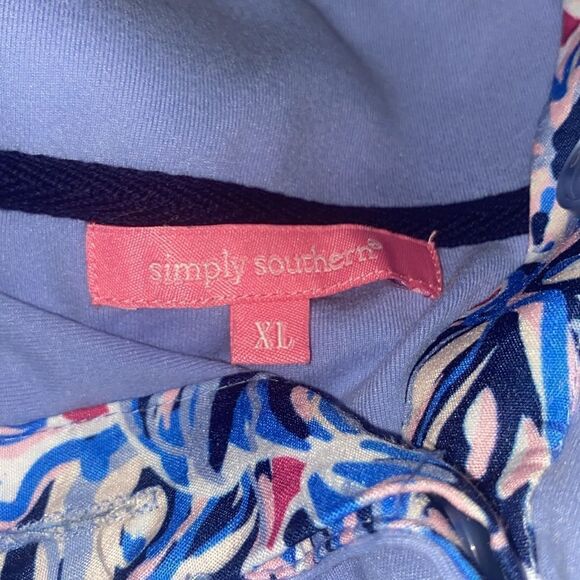 SIMPLY SOUTHERN Wm’s Sz XL Blue Leaf Button Abstract Elbow Pads Pullover Shirt - Picture 4 of 5